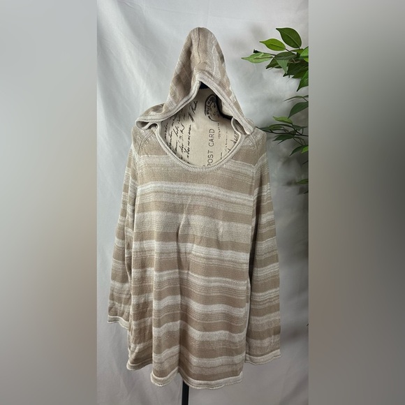 Cozy Beige Striped Hooded Tunic 🌴☀️ - Picture 3 of 11